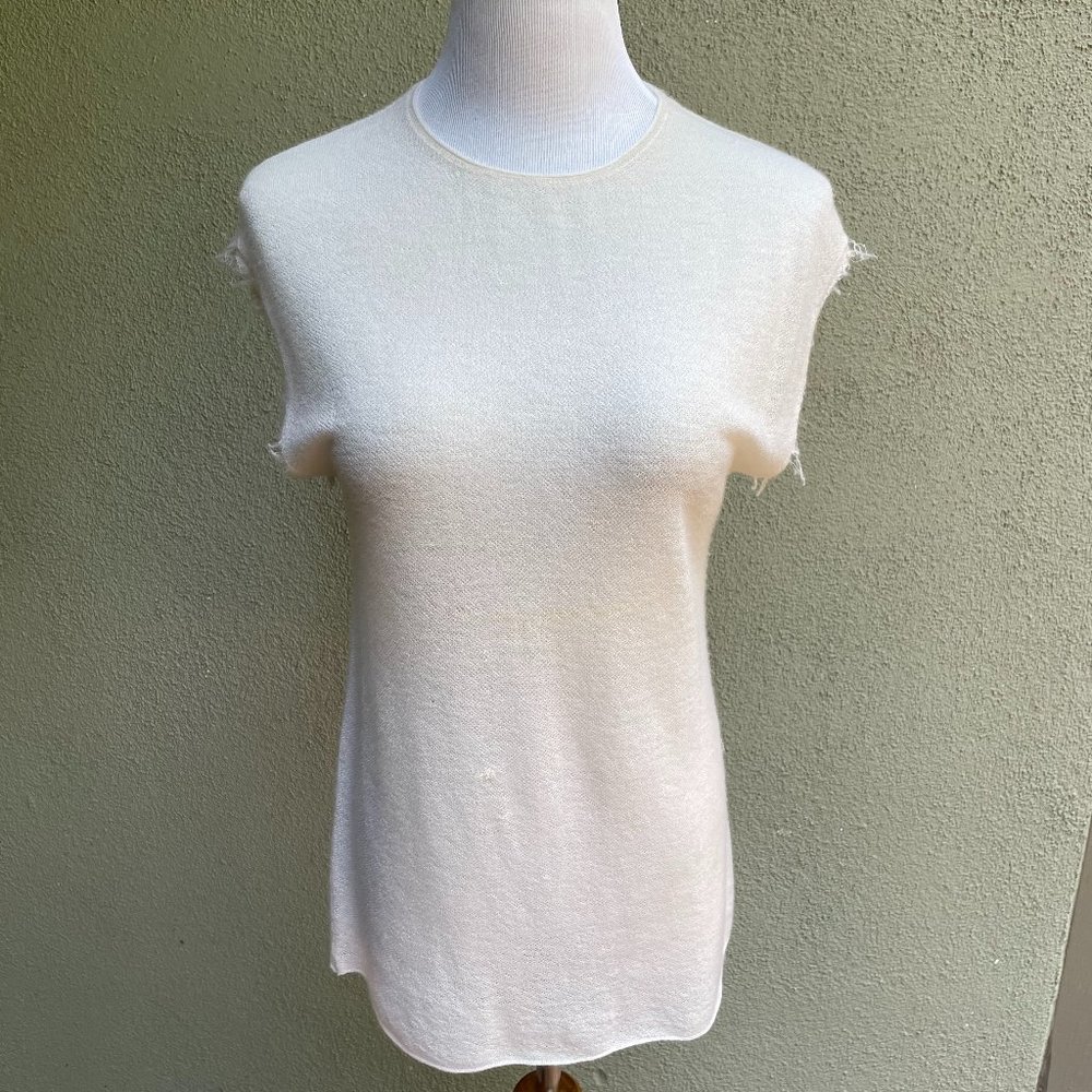 Helmut Lang White Raw Hem Sleeveless Cashmere S